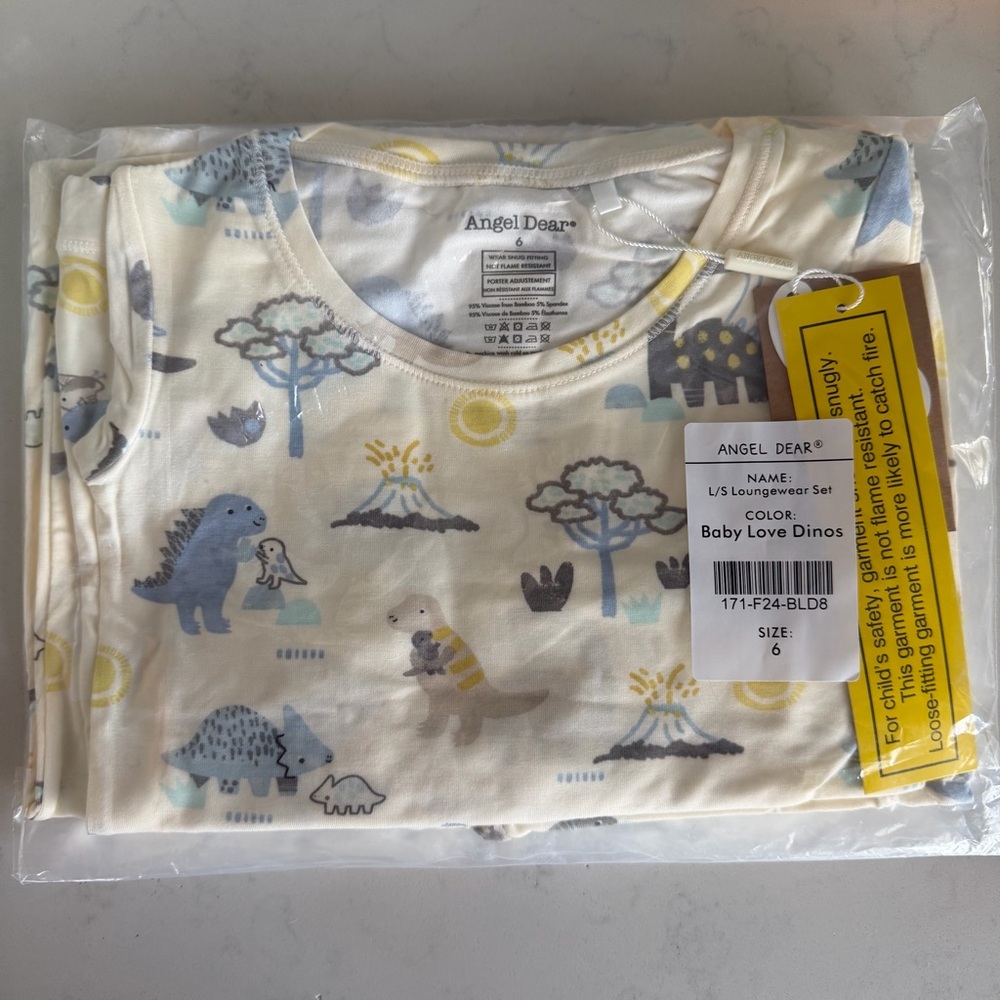 Angel Dear Baby Love Dinos Cream, Blue, Yellow Pajama Set